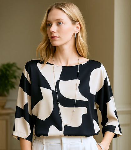 Blusa Social Feminina Cetim Manga 3/4 Elegante | Sisi