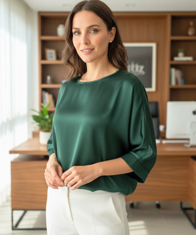 Blusa Social Feminina Cetim Manga 3/4 Elegante | Sisi
