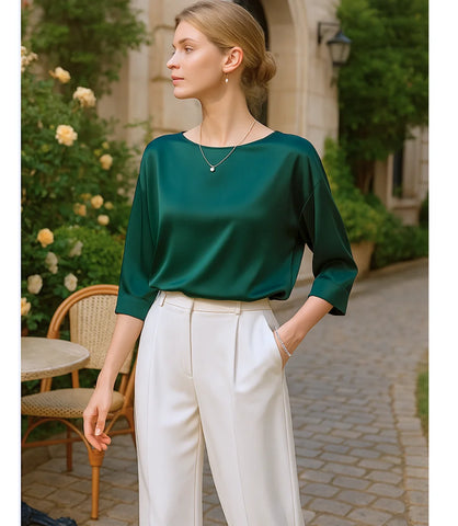 Blusa Social Feminina Cetim Manga 3/4 Elegante | Sisi