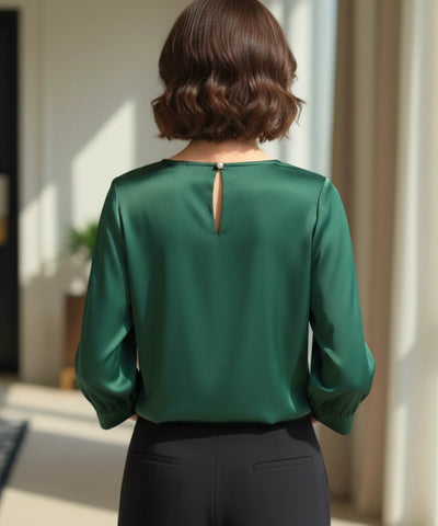 Comprar Comprar blusa social feminina cetim verde com manga 3/4 elegante e versátil para looks sofisticados ou ambiente profissional em promoção ZARA
