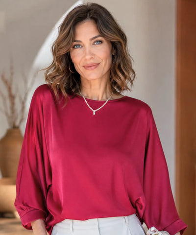 Comprar blusa social feminina cetim com manga 3/4 elegante e versátil para looks sofisticados ou ambiente profissional em promoção ANELLIMN