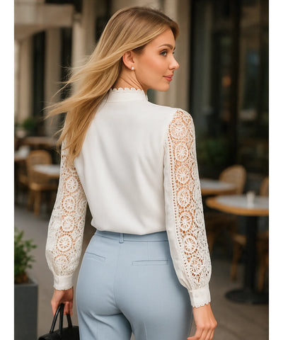 Comprar blusa social feminina delicada de renda branca manga longa elegante festa em promoção ZARA
