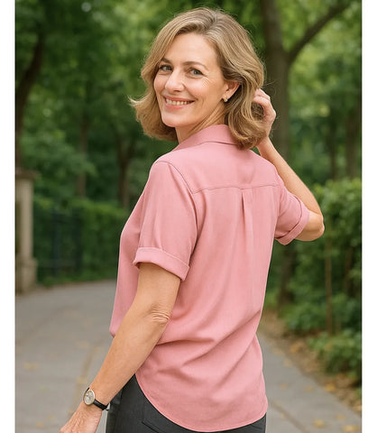 Blusa Social Feminina Manga Curta Elegante | Ahmya