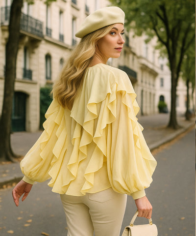 Blusa Social Feminina Manga Longa com Babados Elegante | Fer