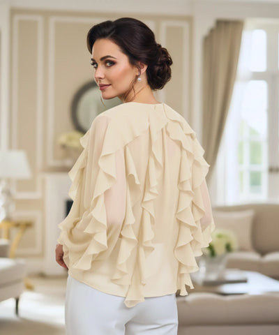 Blusa Social Feminina Manga Longa com Babados Elegante | Fer