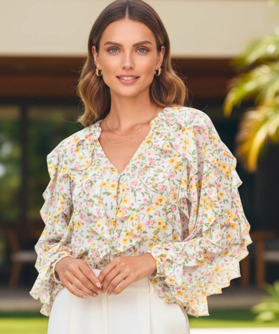 Blusa Social Feminina Manga Longa com Babados Elegante | Fer