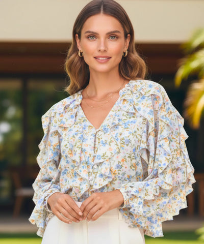 Blusa Social Feminina Manga Longa com Babados Elegante | Fer