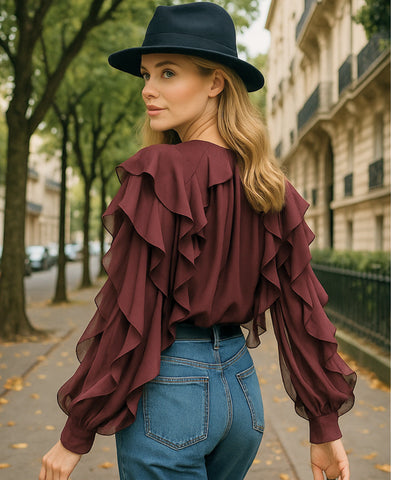 Blusa Social Feminina Manga Longa com Babados Elegante | Fer