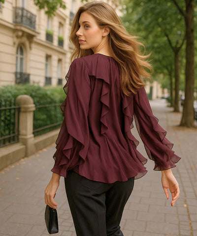 Blusa Social Feminina Manga Longa com Babados Elegante | Fer