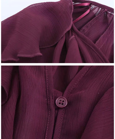 Comprar blusa social feminina manga longa com babados em tecido leve e transparente para looks elegantes no trabalho ou eventos sociais barato ANELLIMN