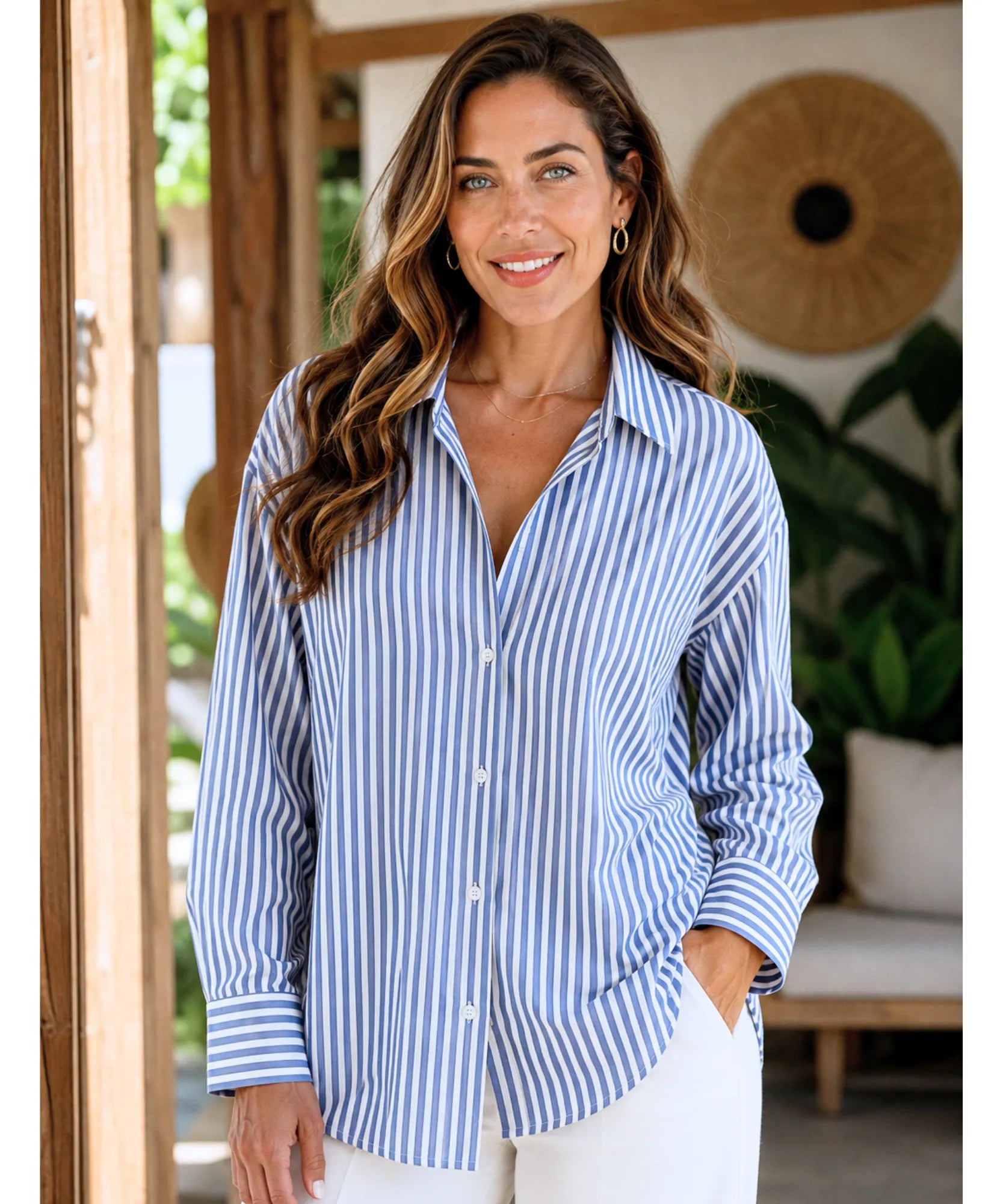 Comprar Blusa Social Feminina Manga Longa com Botões Colarinho Clássico ANELLIMN
