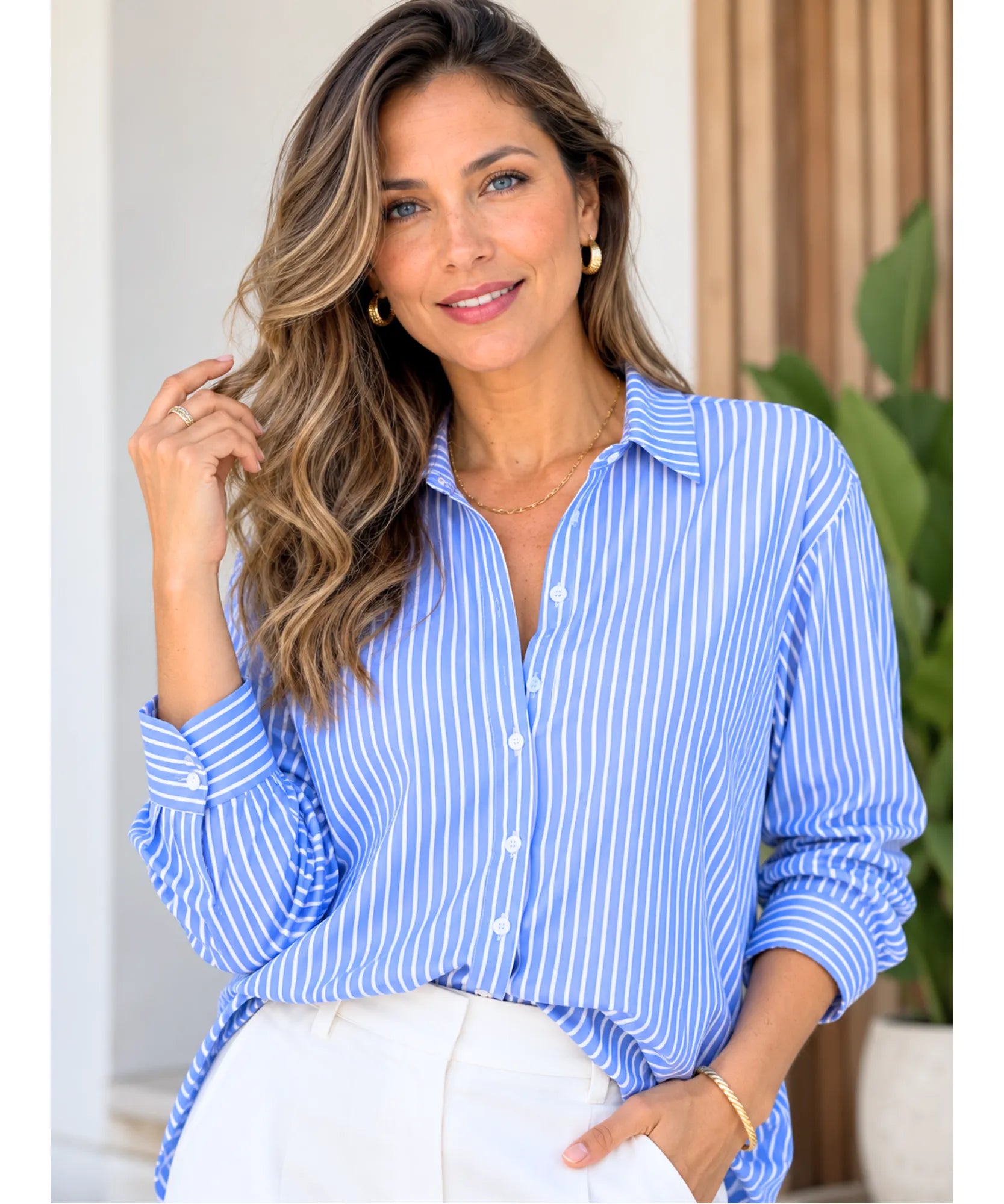Comprar Blusa Social Feminina Manga Longa com Botões Colarinho Clássico ANELLIMN