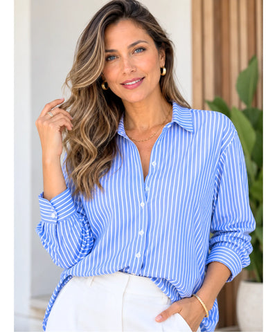 Comprar Blusa Social Feminina Manga Longa com Botões Colarinho Clássico ANELLIMN