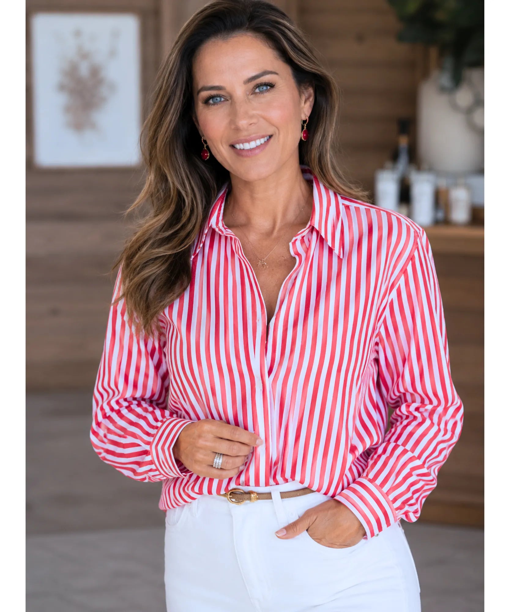 Comprar Blusa Social Feminina Manga Longa com Botões Colarinho Clássico ANELLIMN