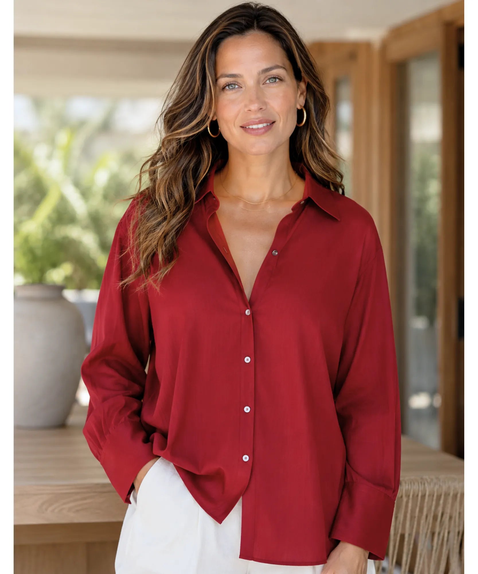 Comprar Blusa Social Feminina Manga Longa com Botões Colarinho Clássico ANELLIMN