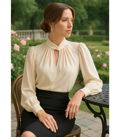 Comprar Blusa Social Feminina Seda Manga Longa Bege Elegante para trabalho e ocasiões elegantes em promoção ZARA
