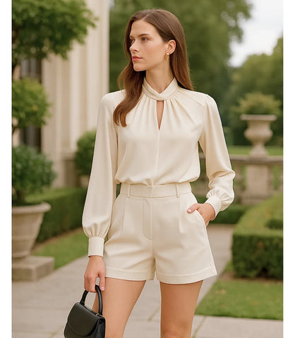 Comprar Blusa Social Feminina Seda Manga Longa Bege Elegante para trabalho e ocasiões elegantes em promoção ZARA
