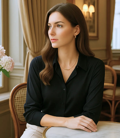 Comprar blusa social feminina manga longa em cetim seda preto para escritório, reuniões e looks casuais refinados em promoção ZARA
