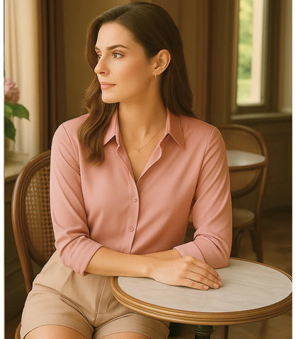 Comprar blusa social feminina manga longa em cetim seda rosa para escritório, reuniões e looks casuais refinados em promoção ZARA
