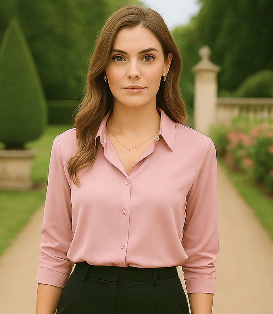 Comprar blusa social feminina manga longa em cetim seda rosa para escritório, reuniões e looks casuais refinados em promoção ZARA
