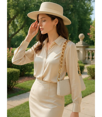 Comprar Blusa Social Feminina Seda Bege Manga Longa Elegante em promoção ZARA
