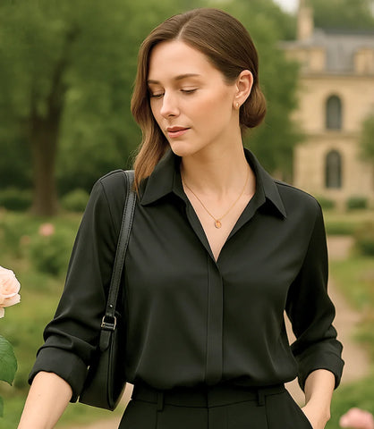 Comprar Blusa Social Feminina Seda preto Manga Longa Elegante em promoção ZARA
