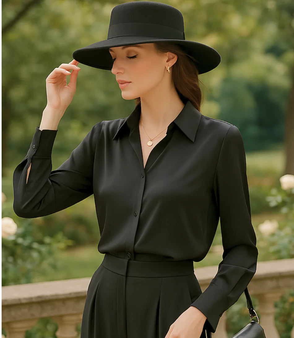 Comprar Blusa Social Feminina Seda preto Manga Longa Elegante em promoção ZARA
