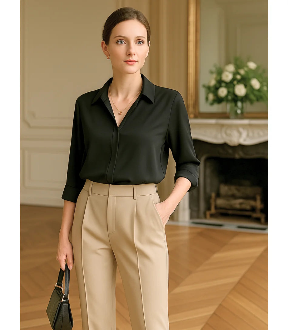 Comprar Blusa Social Feminina Seda preto Manga Longa Elegante em promoção ZARA
