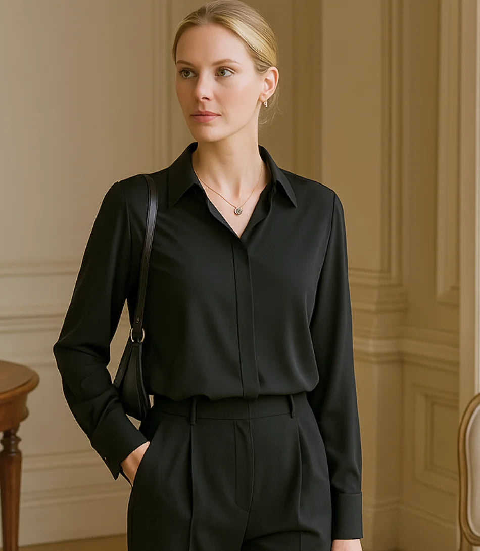 Comprar Blusa Social Feminina Seda preto Manga Longa Elegante em promoção ZARA
