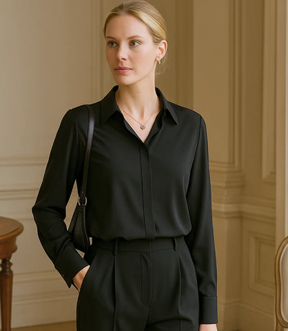 Comprar Blusa Social Feminina Seda preto Manga Longa Elegante em promoção ZARA
