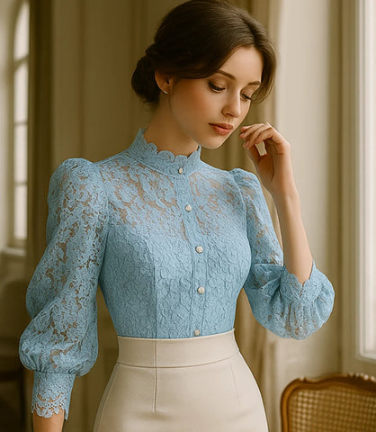 Comprar blusa social feminina renda Azul para looks sofisticados no trabalho ou eventos em promoção Amaro