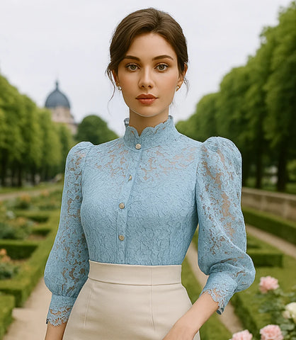 Comprar blusa social feminina renda Azul para looks sofisticados no trabalho ou eventos em promoção Amaro