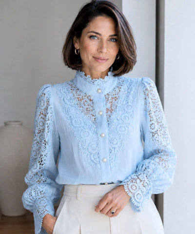 Comprar blusa social feminina renda  para looks sofisticados no trabalho ou eventos barato ANELLIMN