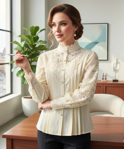 Blusa Social Feminina Renda Com Manga Bufante Elegante | Ariel