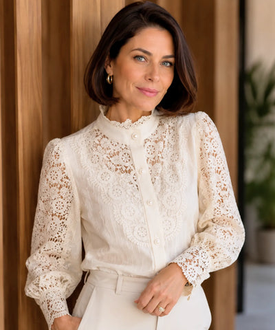 Comprar blusa social feminina renda  para looks sofisticados no trabalho ou eventos barato ANELLIMN