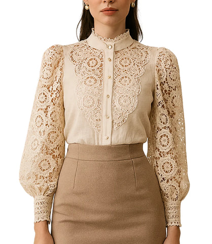 Comprar blusa social feminina renda Bege para looks sofisticados no trabalho ou eventos em promoção Amaro