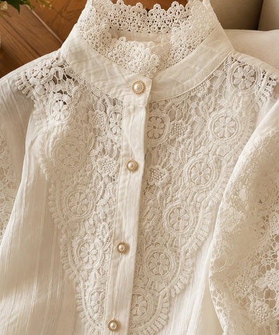 Comprar blusa social feminina renda  para looks sofisticados no trabalho ou eventos barato ANELLIMN