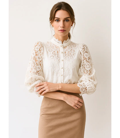 Comprar blusa social feminina renda Off White Branco para looks sofisticados no trabalho ou eventos em promoção Amaro