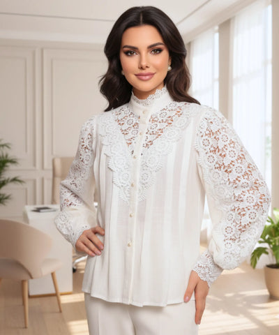 Blusa Social Feminina Renda Com Manga Bufante Elegante | Ariel