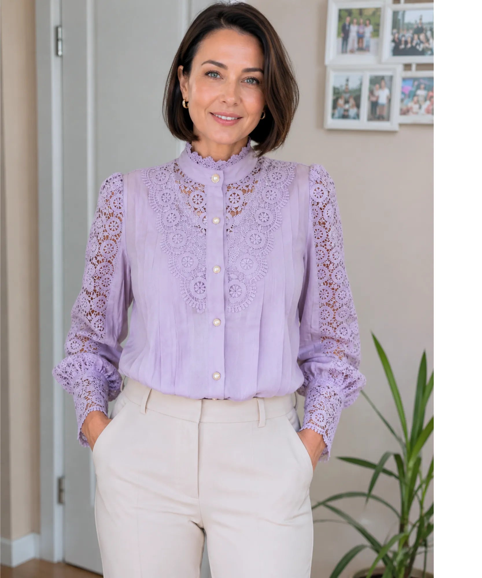 Comprar blusa social feminina renda  para looks sofisticados no trabalho ou eventos barato ANELLIMN