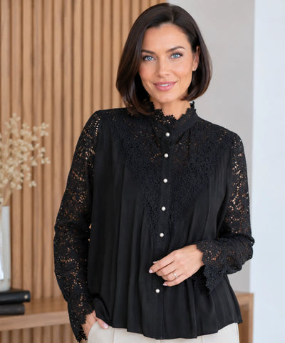 Comprar blusa social feminina renda  para looks sofisticados no trabalho ou eventos barato ANELLIMN