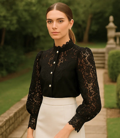 Comprar blusa social feminina renda Preto para looks sofisticados no trabalho ou eventos em promoção Amaro