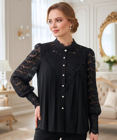 Blusa Social Feminina Renda Com Manga Bufante Elegante | Ariel