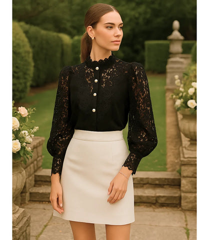 Comprar blusa social feminina renda Preto para looks sofisticados no trabalho ou eventos em promoção Amaro