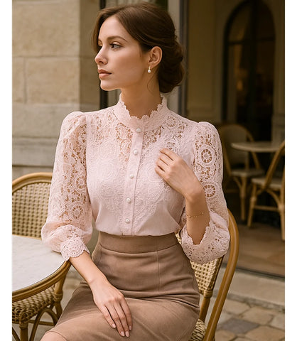Comprar blusa social feminina renda Rosa para looks sofisticados no trabalho ou eventos em promoção Amaro