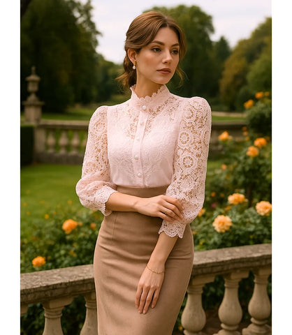 Comprar blusa social feminina renda Rosa para looks sofisticados no trabalho ou eventos em promoção Amaro