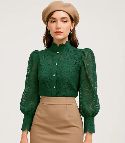 Comprar blusa social feminina renda Verde para looks sofisticados no trabalho ou eventos em promoção Amaro