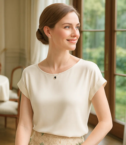 Comprar blusa social feminina seda  off white manga curta elegante para trabalho ou dia a dia em promoção ZARA
