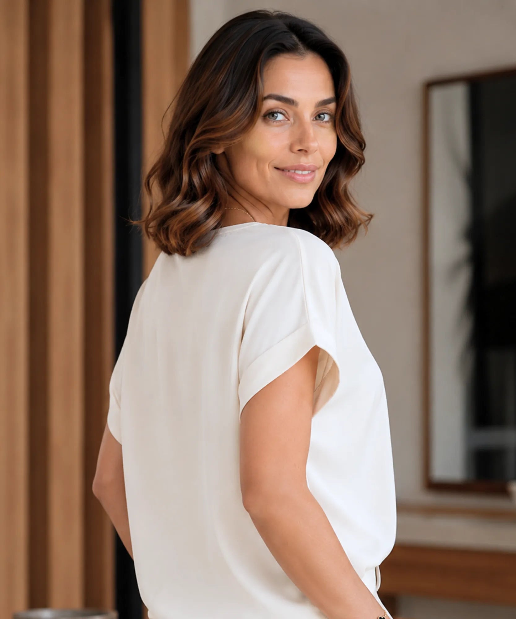 Comprar blusa social feminina seda manga curta elegante para trabalho ou dia a dia barato  ANELLIMN