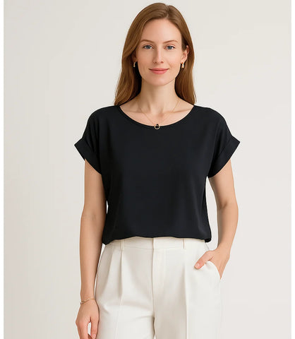 Comprar blusa social feminina seda  preto manga curta elegante para trabalho ou dia a dia em promoção ZARA
